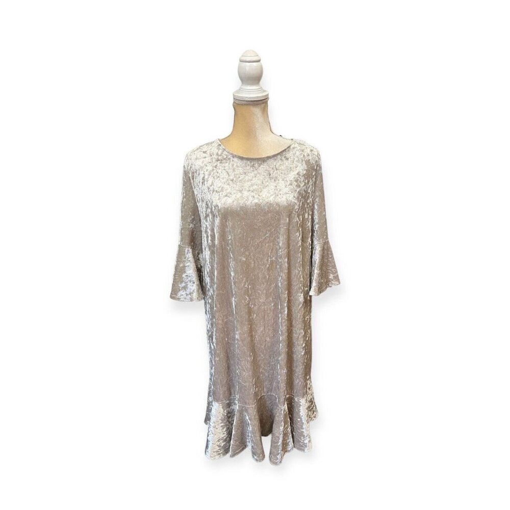Anthropologie Tan Ruffled Mini Dress with Bell Sleeves